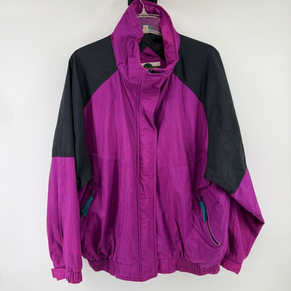 Vintage 90s Colorblock Out Brook Windbreaker Jacket Purple Black Women Large